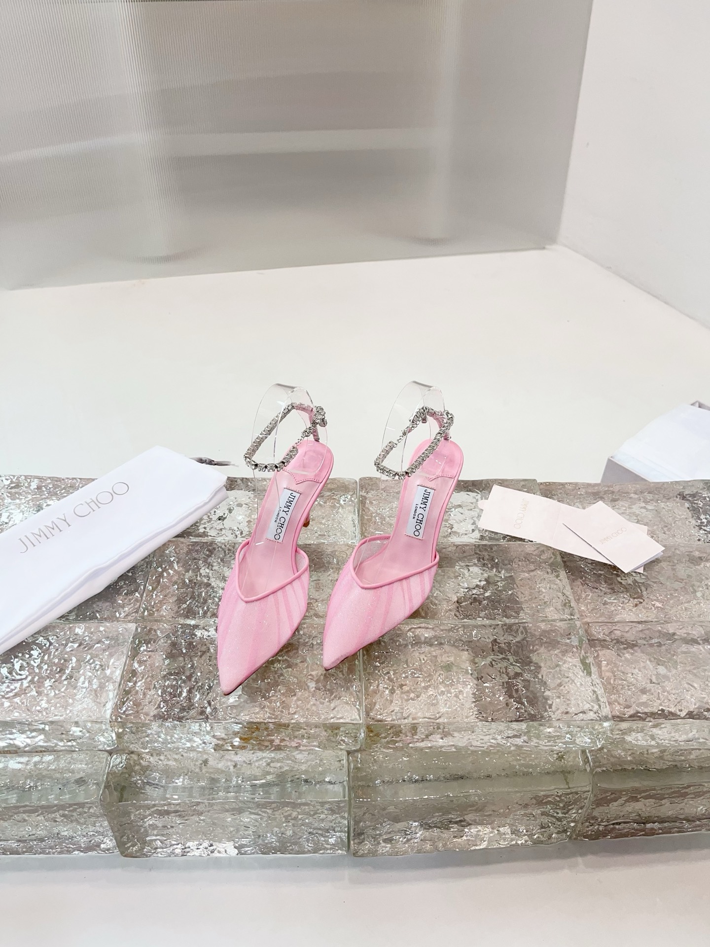 JIMMY CHOO hoge hakken sandalen Slingback sandalen pumps met puntige neus kristallen bandjes + geïmporteerd lamsleer volledig nerf kristallen lamsleer