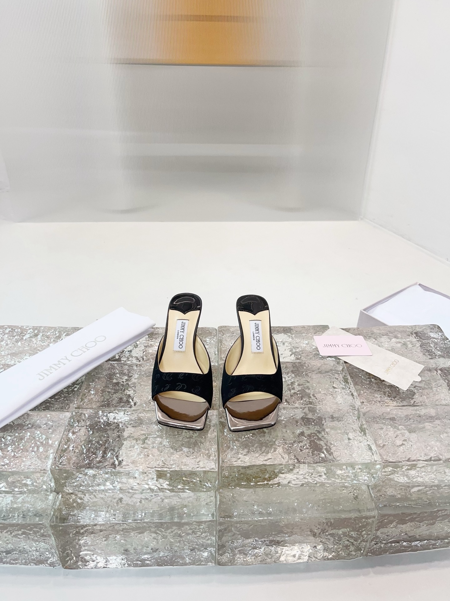 JIMMY CHOO High Heel Sandals Slingback Pointed Toe Pumps Crystal Straps + Imported Sheepskin Full-Grain Crystal Sheepskin