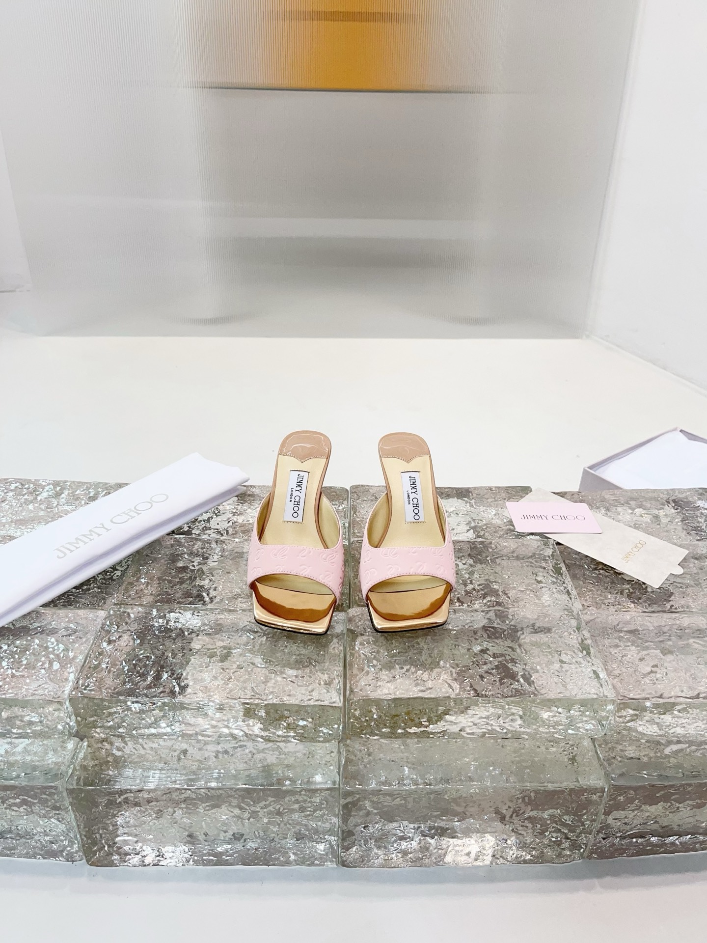 JIMMY CHOO High Heel Sandals Slingback Pointed Toe Pumps Crystal Straps + Imported Sheepskin Full-Grain Crystal Sheepskin