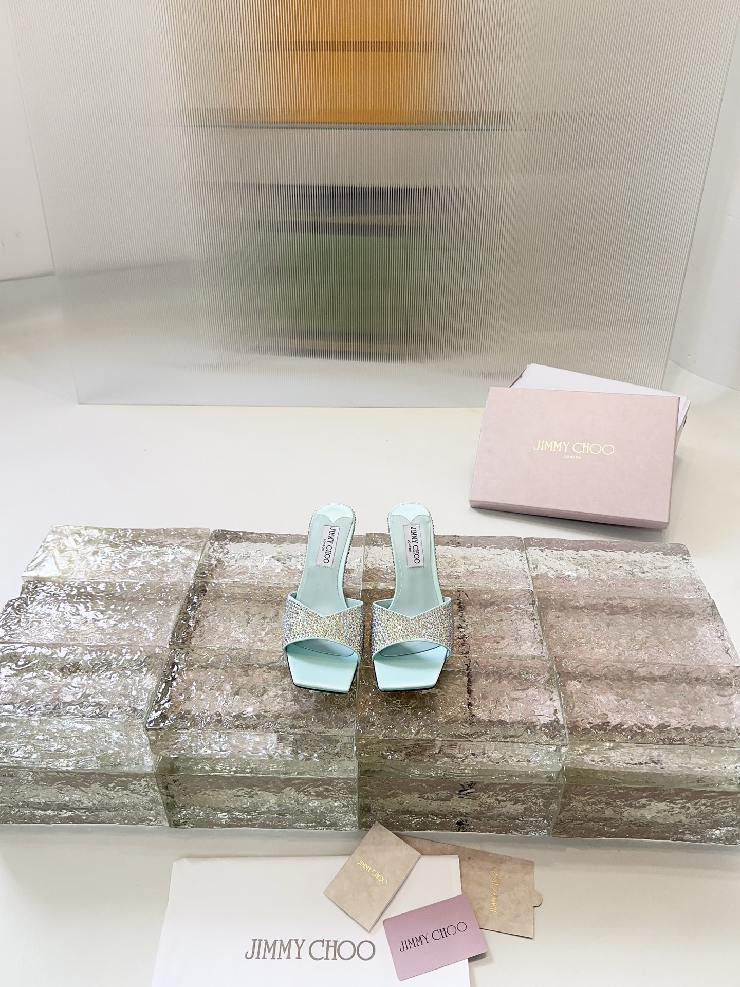 JIMMY CHOO High Heel Sandals Slingback Pointed Toe Pumps Crystal Straps + Imported Sheepskin Full-Grain Crystal Sheepskin