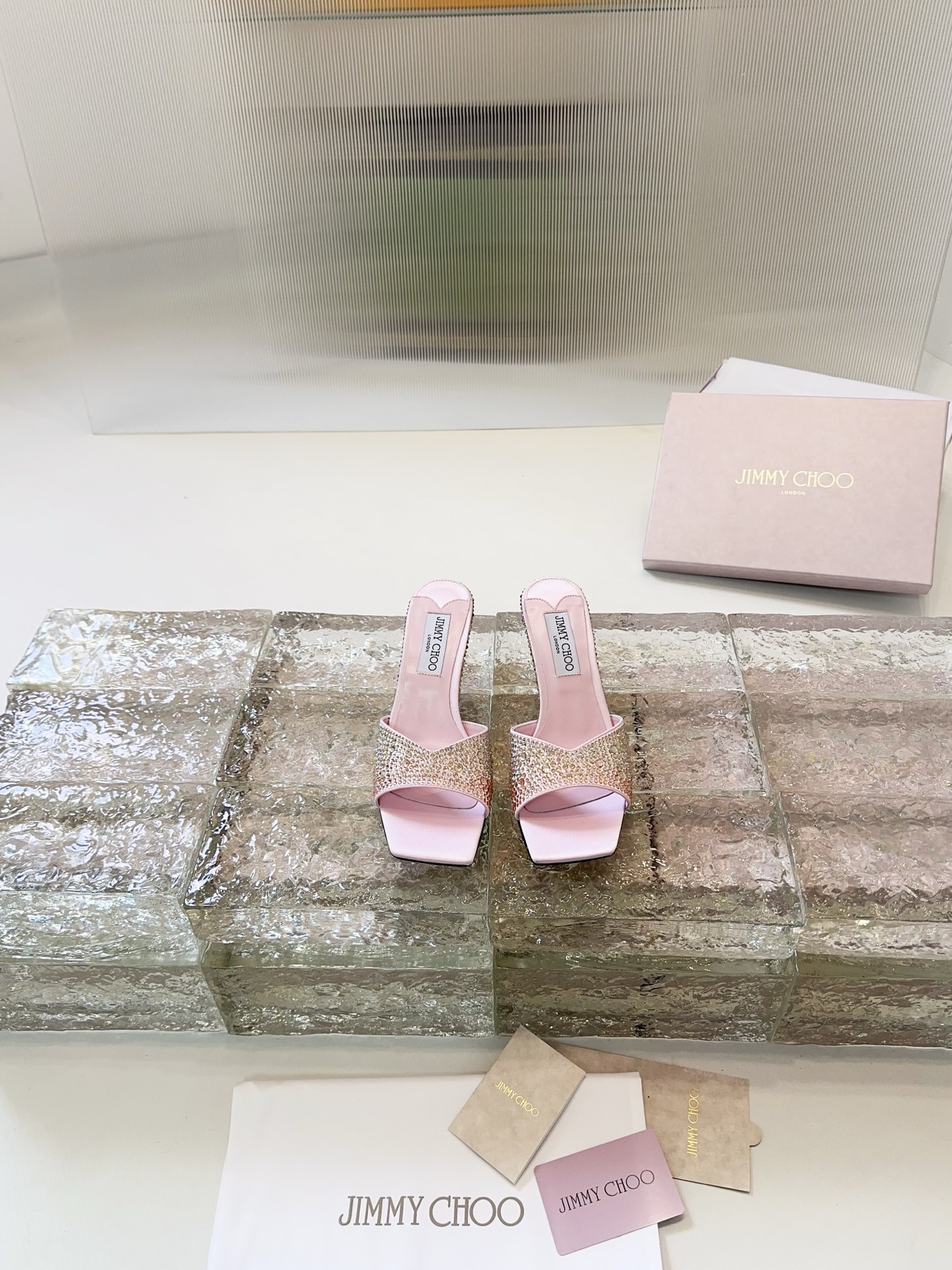JIMMY CHOO High Heel Sandals Slingback Pointed Toe Pumps Crystal Straps + Imported Sheepskin Full-Grain Crystal Sheepskin
