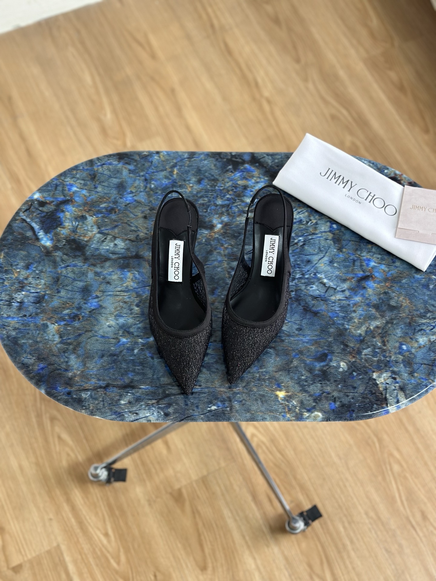 JIMMY CHOO Escarpins Sandales à talons Sandales ouvertes à l'arrière Escarpins à bout pointu Sangle en cristal + cuir de mouton importé Cuir de mouton grainé cristal