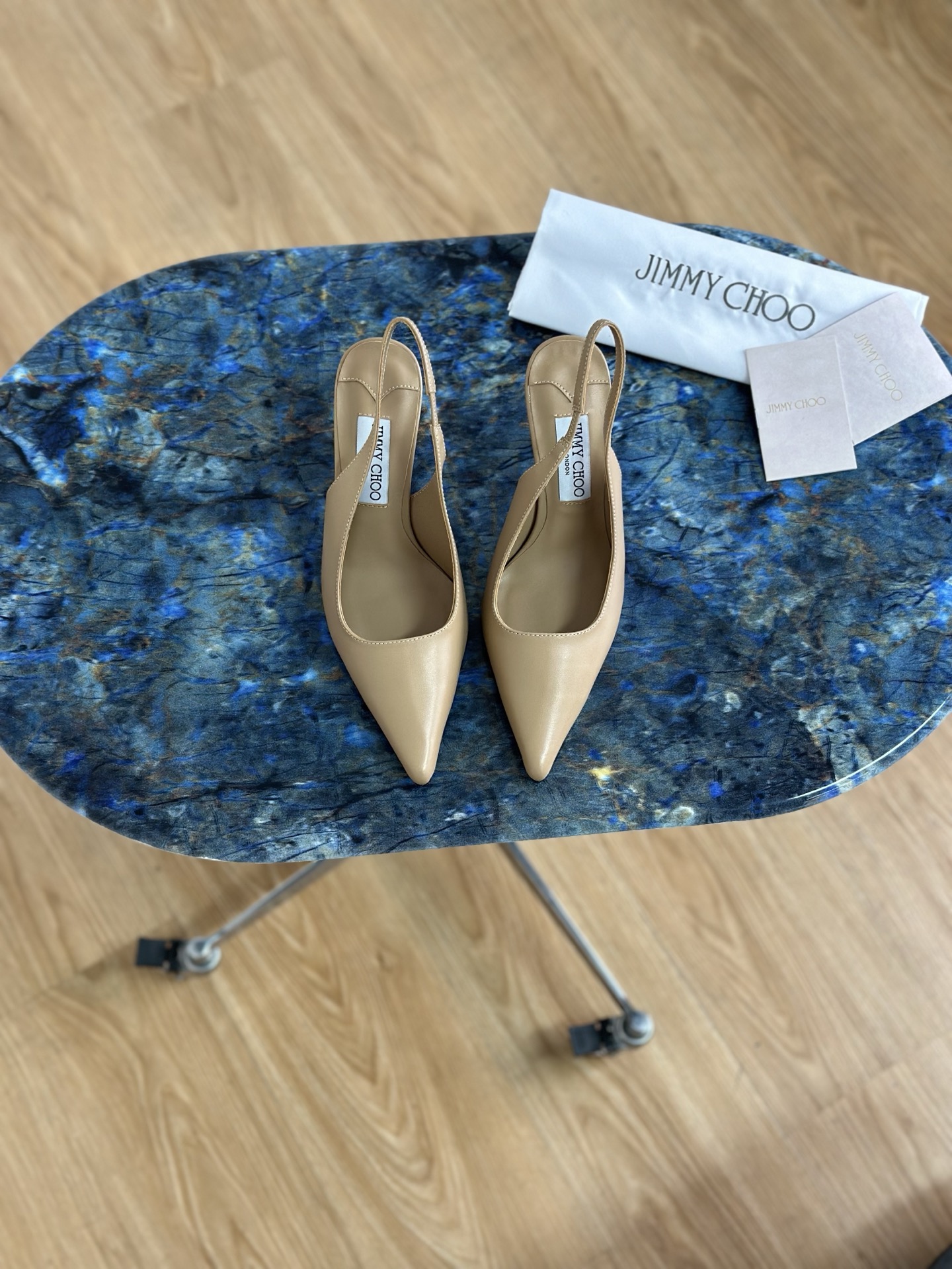 JIMMY CHOO Escarpins Sandales à talons Sandales ouvertes à l'arrière Escarpins à bout pointu avec brides en cristal + cuir de mouton importé Cuir de mouton grainé avec cristaux