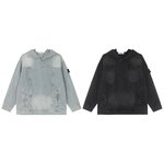Stone Island Clothing Coats & Jackets Black Blue Grey Light Printing Unisex Denim Vintage Hooded Top