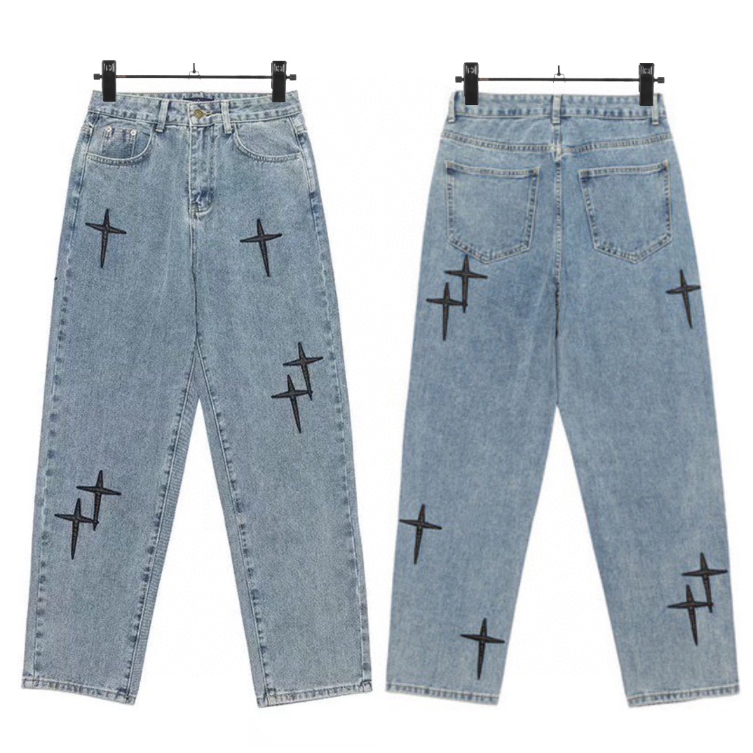 Chrome Hearts Clothing Jeans Pants & Trousers Fashion Replica
 Blue Light Printing Unisex Cowhide Sheepskin Vintage