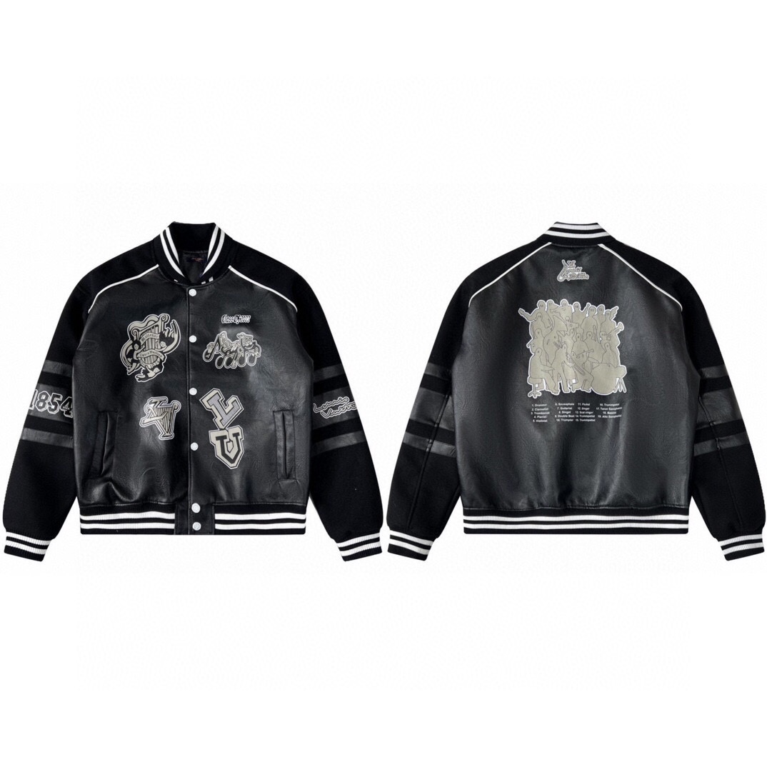 LOUIS VUITTON/Louis Vuitton 23ss Bai Jingting chaqueta de béisbol de cuero con estampado del mismo estilo Tela principa…