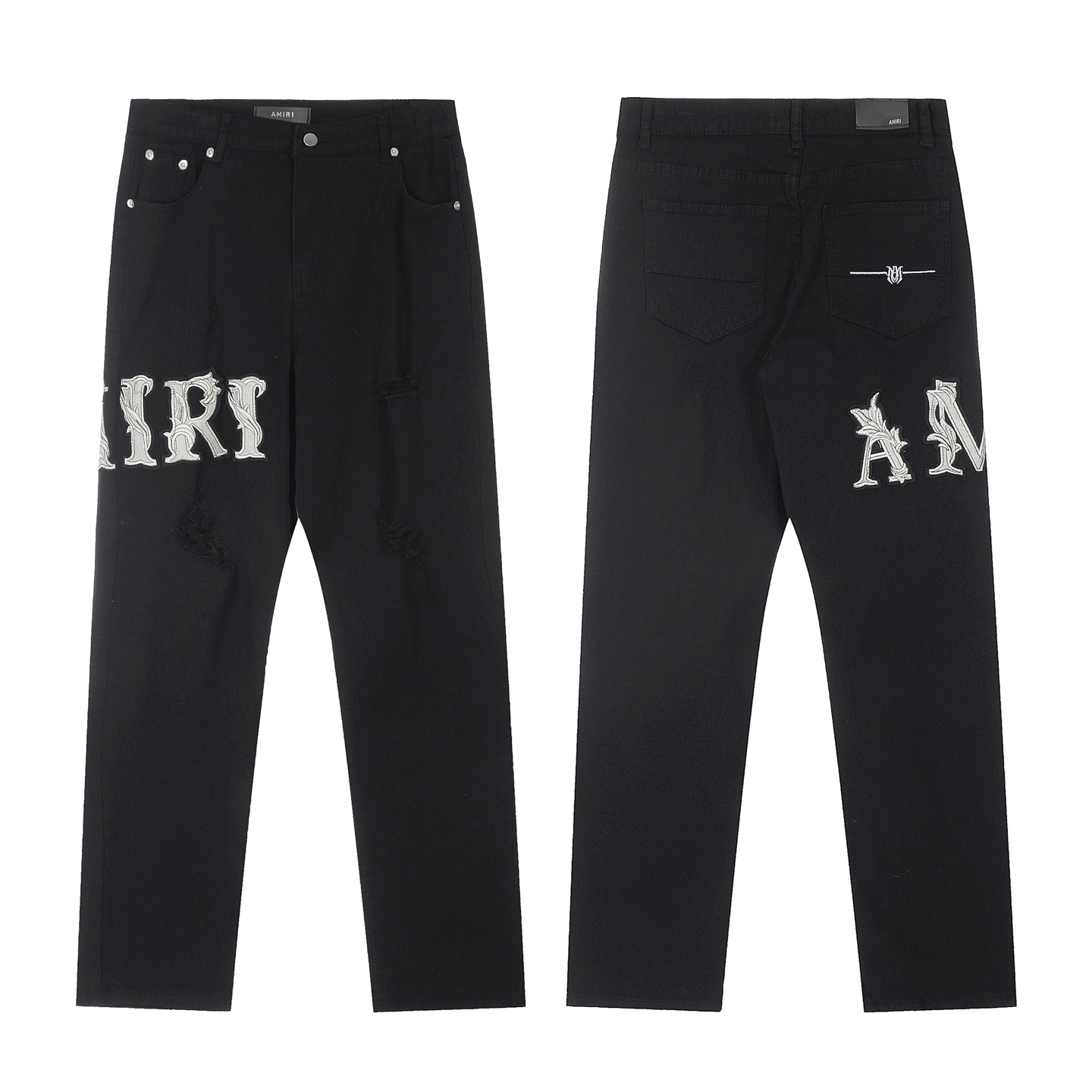 AMIRI Embroidered Jeans and Pants: Soft, Comfortable, Hand-Coded Custom Logo Buttons.