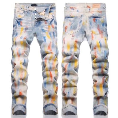 Painterly Jeans, Straight Leg Denim Pants in Distressed Light Wash 1 Painterly Jeans, Straight Leg Denim Pants in Distressed Light Wash
