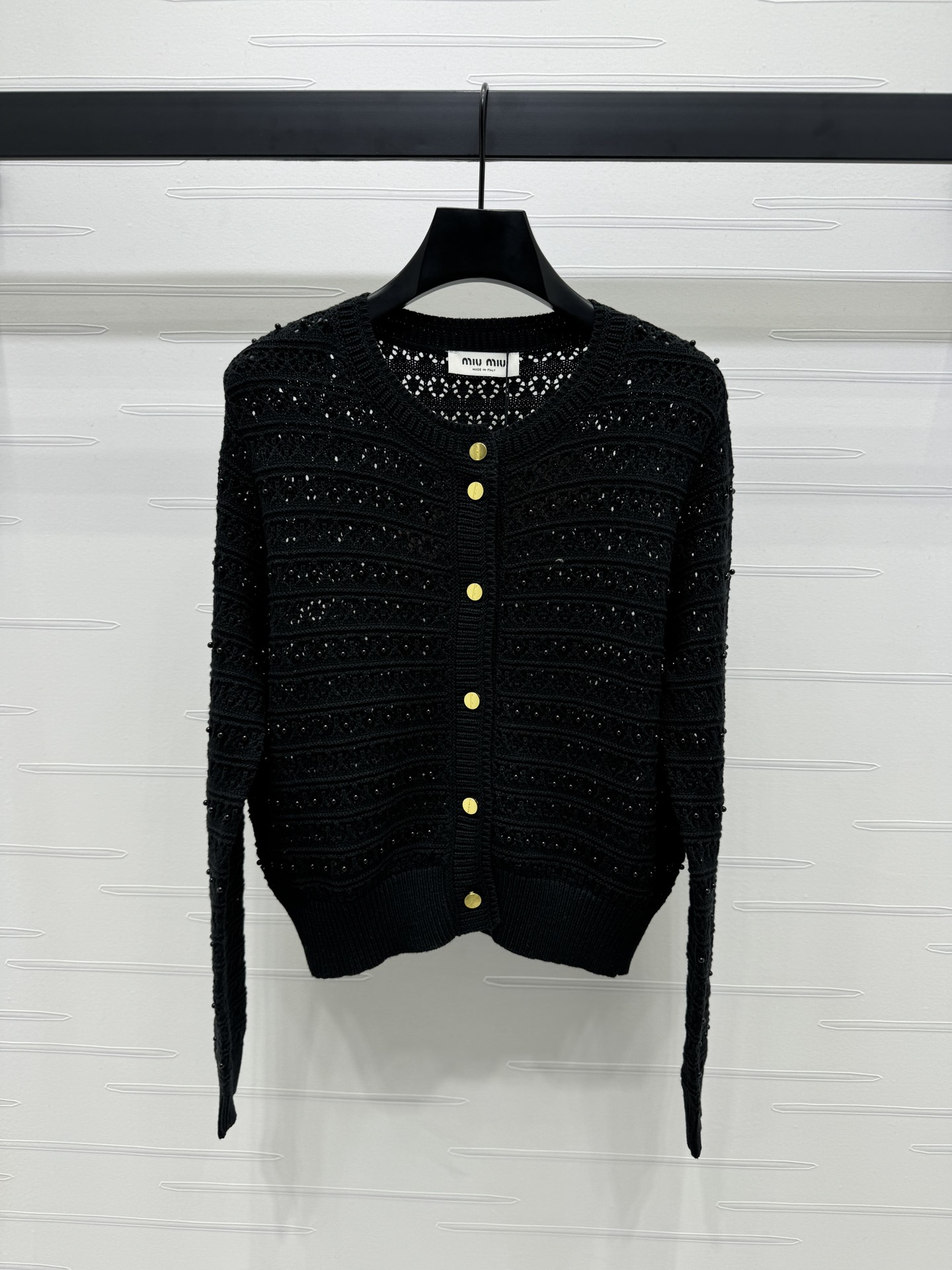 MiuMiu Abbigliamento Cardigan Oro Openwork Lavorazione a maglia Lana Collezione Autunno Maniche lunghe