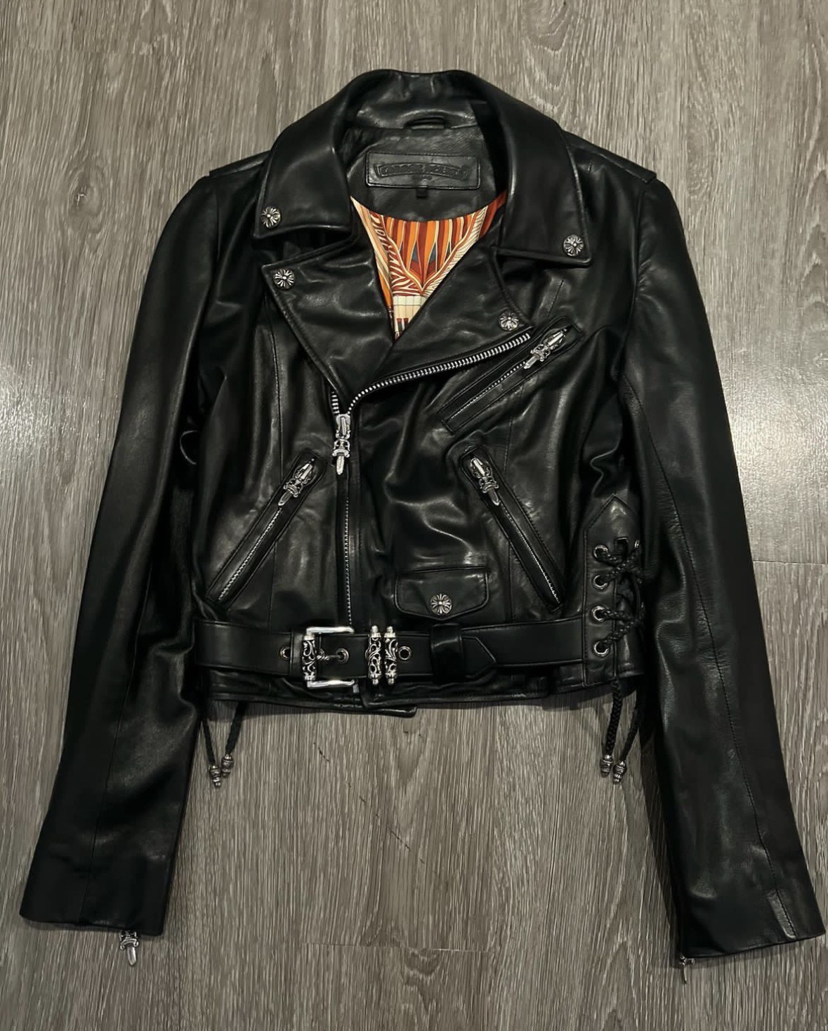 Leather jacket, scarf