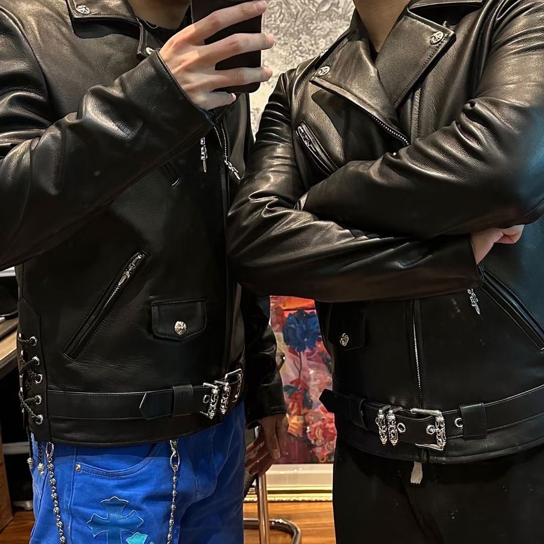 Leather jacket, scarf