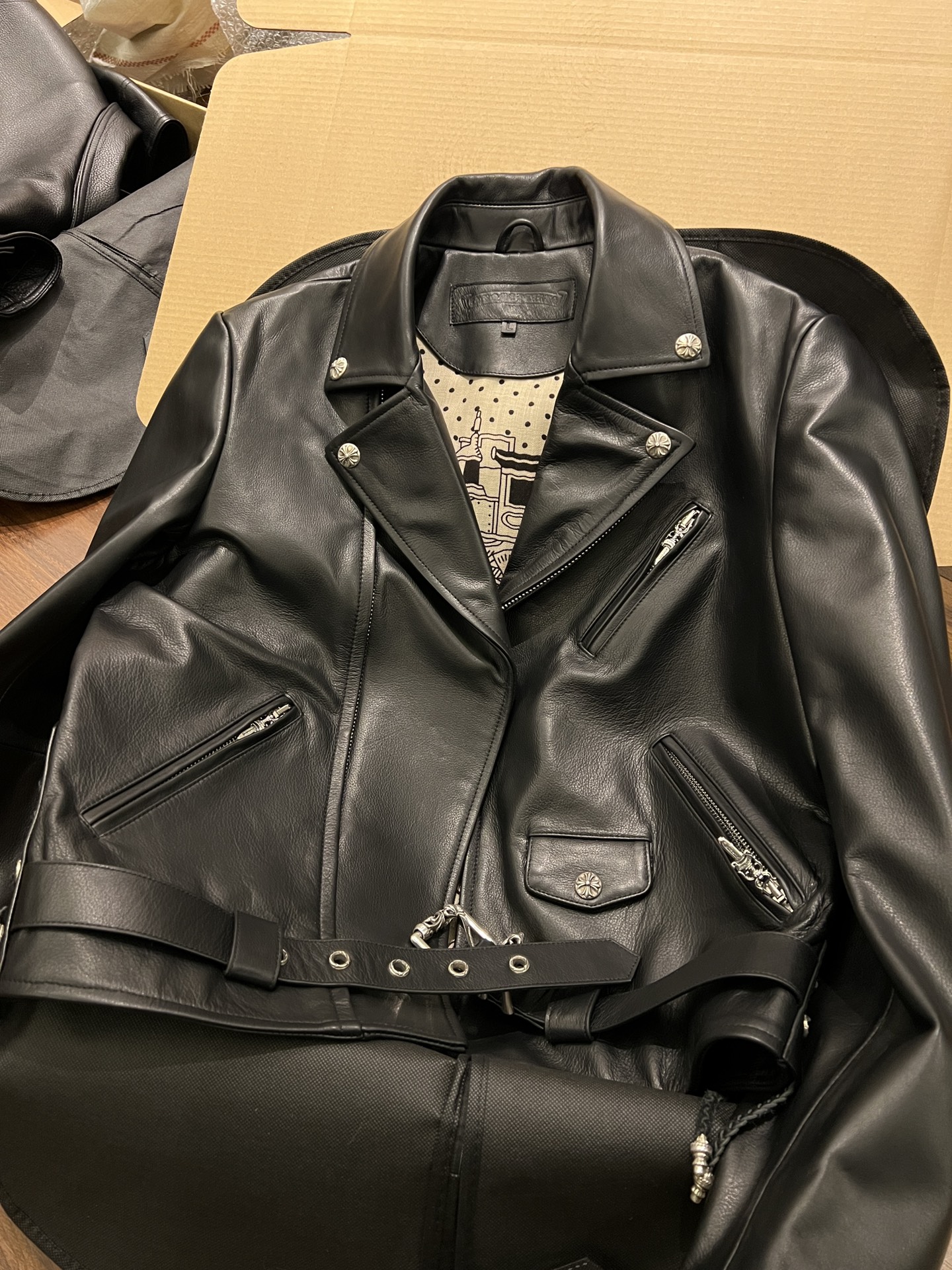 Leather jacket, scarf