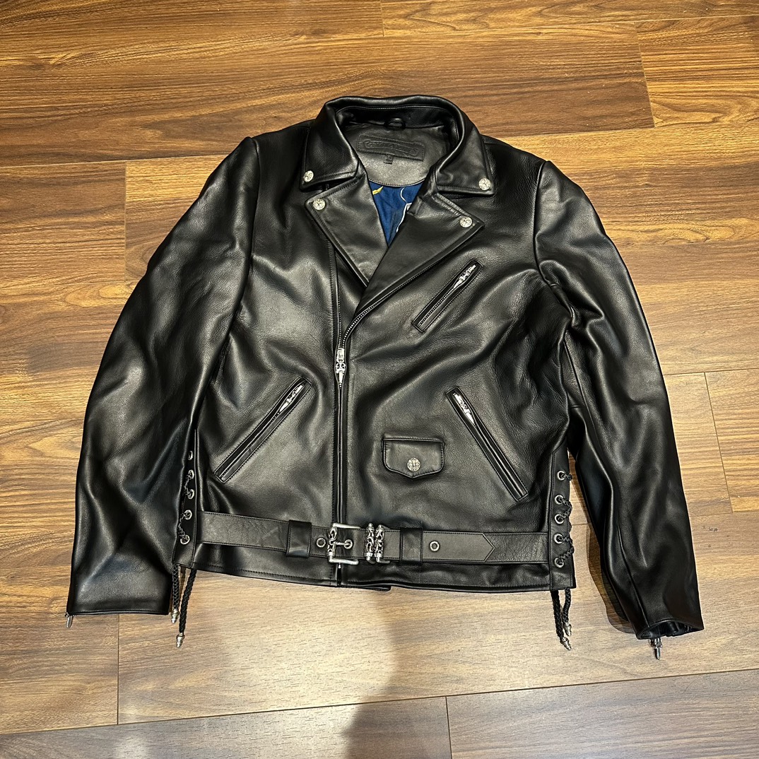 Leather jacket, scarf