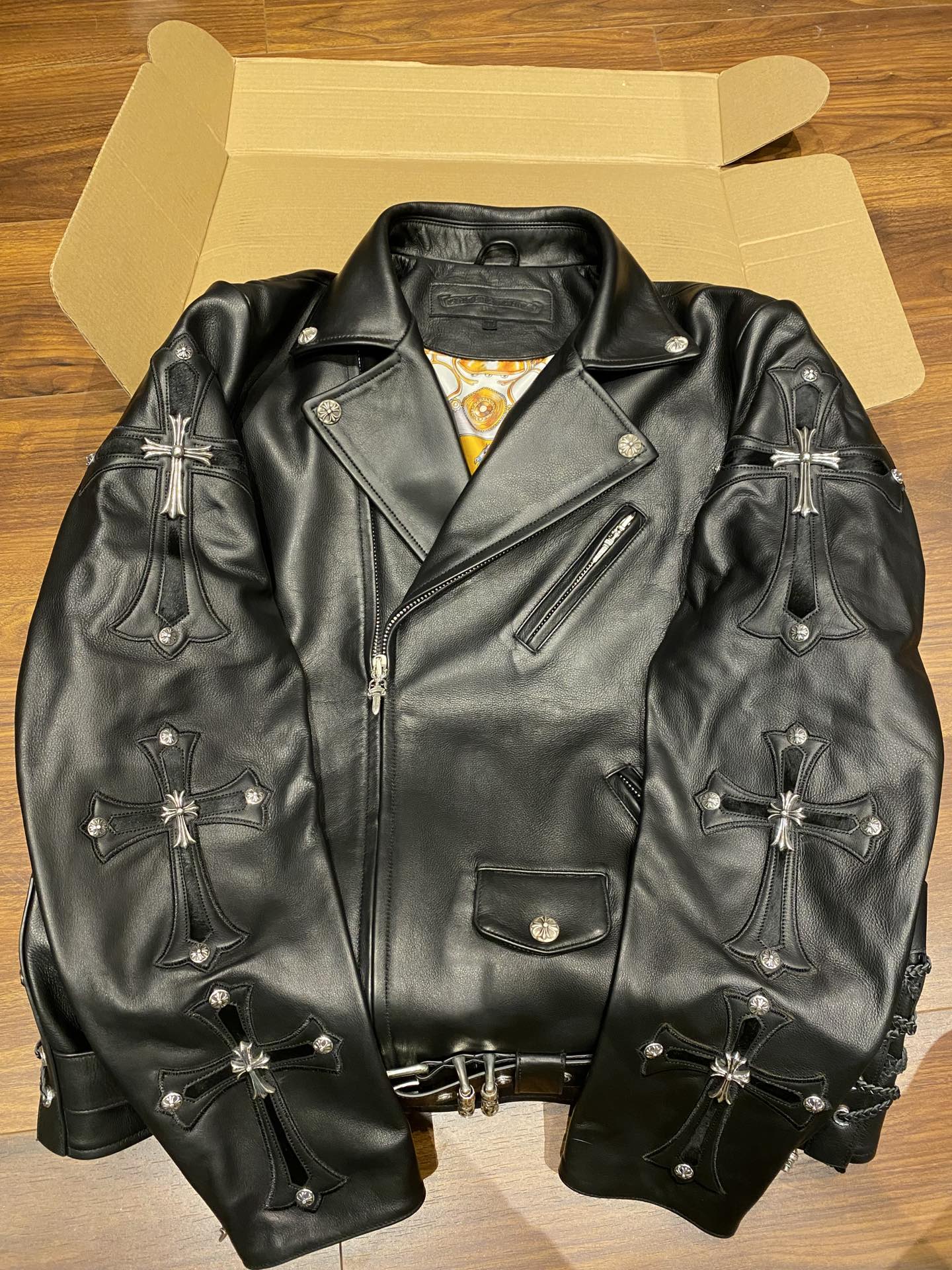 Leather jacket, scarf