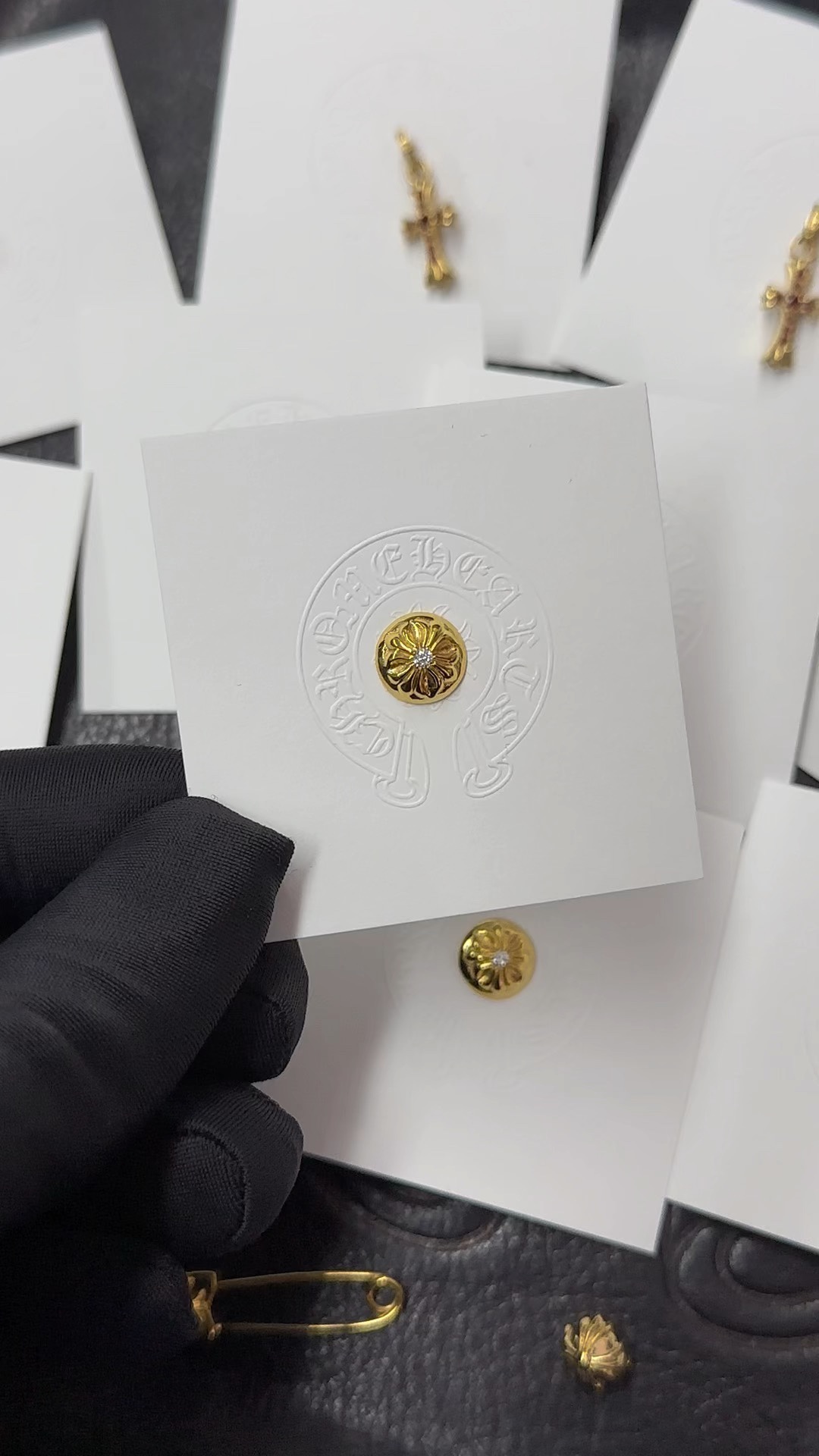 Earrings, gold-plated with custom diamond setting, 22k real gold customization