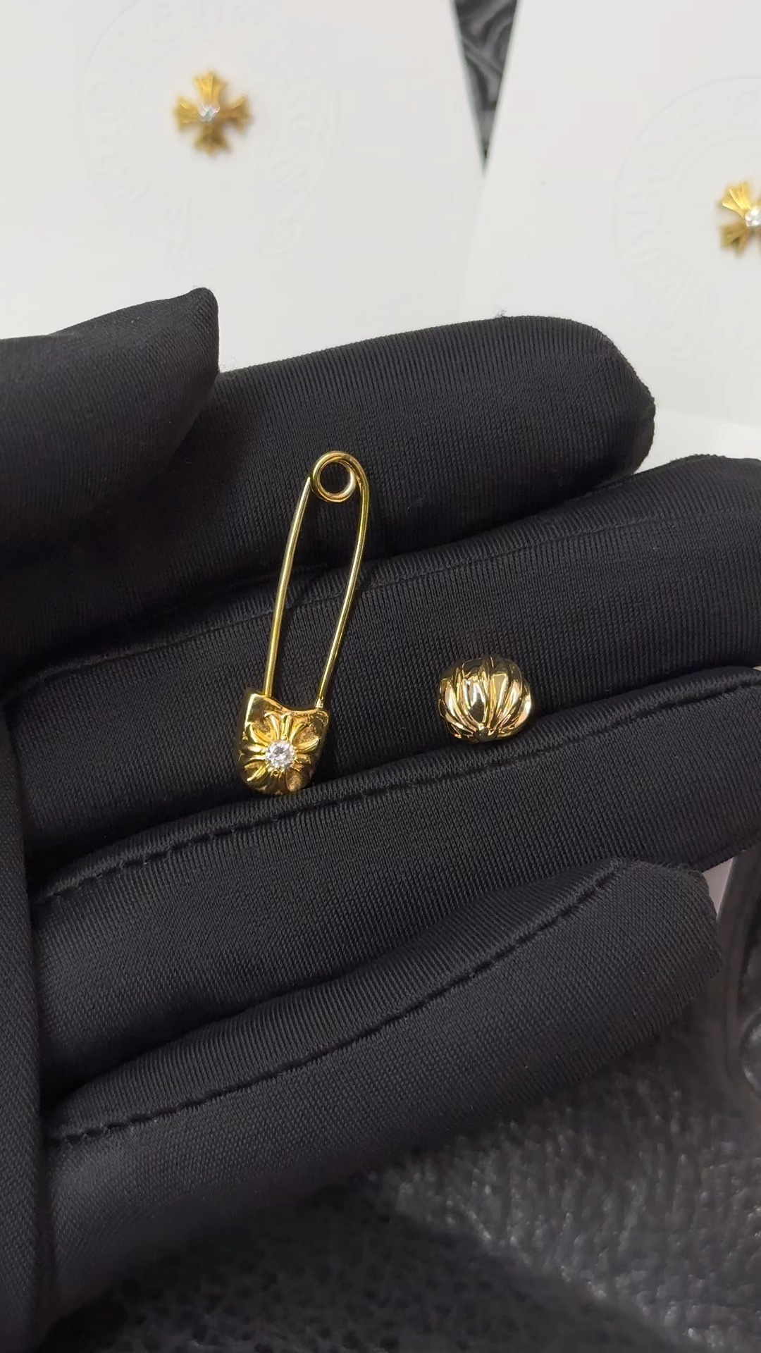 Earrings, gold-plated with custom diamond setting, 22k real gold customization