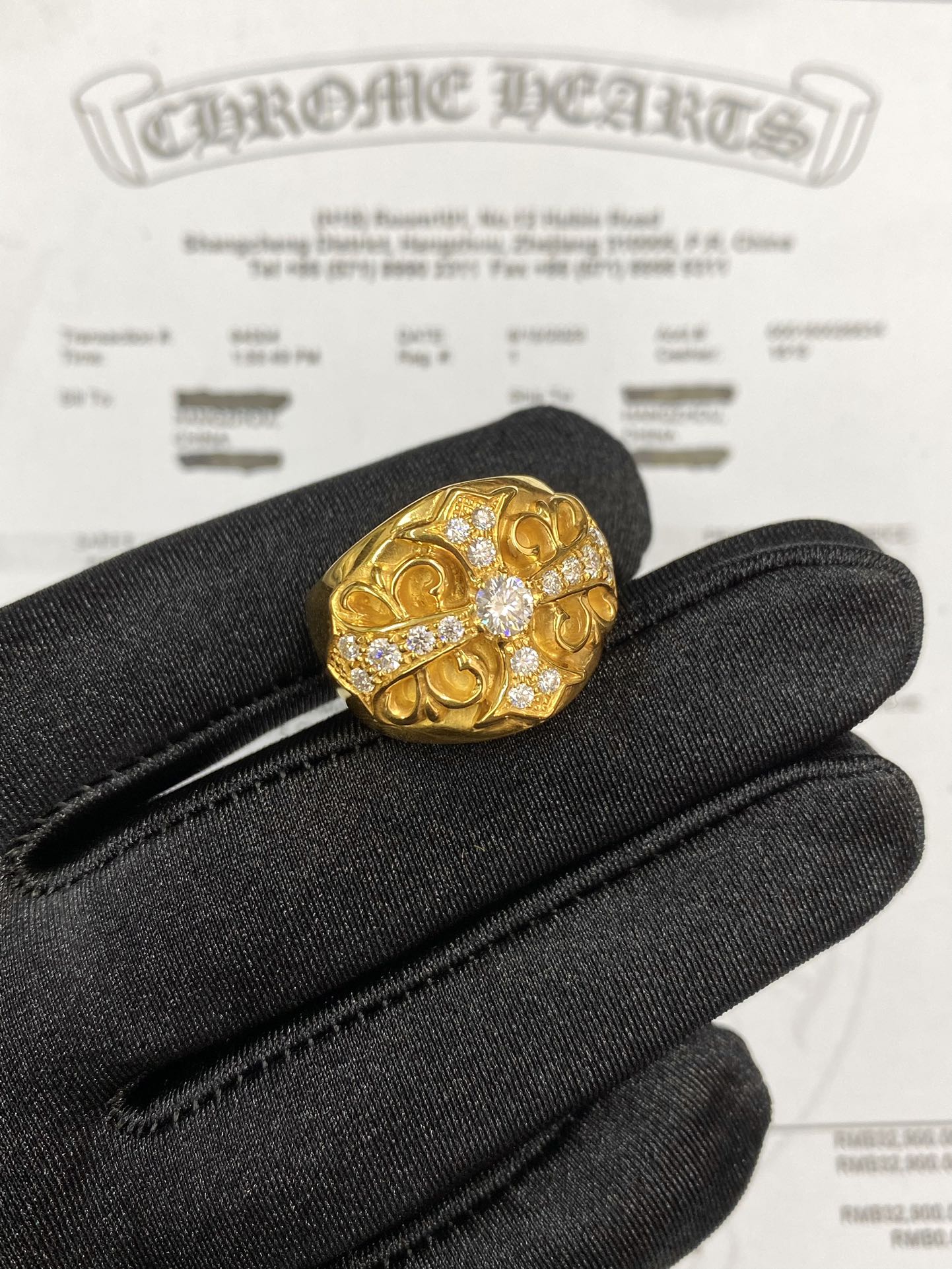 Ring, Custom Gold-Plated Diamond Setting