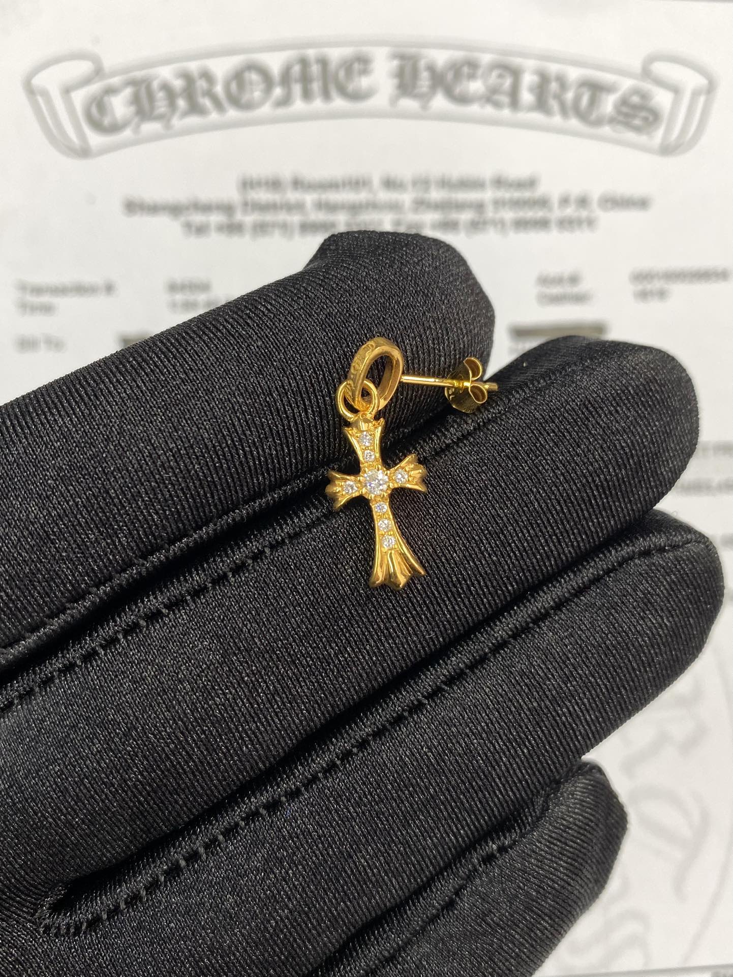 Earrings, gold-plated with custom diamond setting, 22k real gold customization