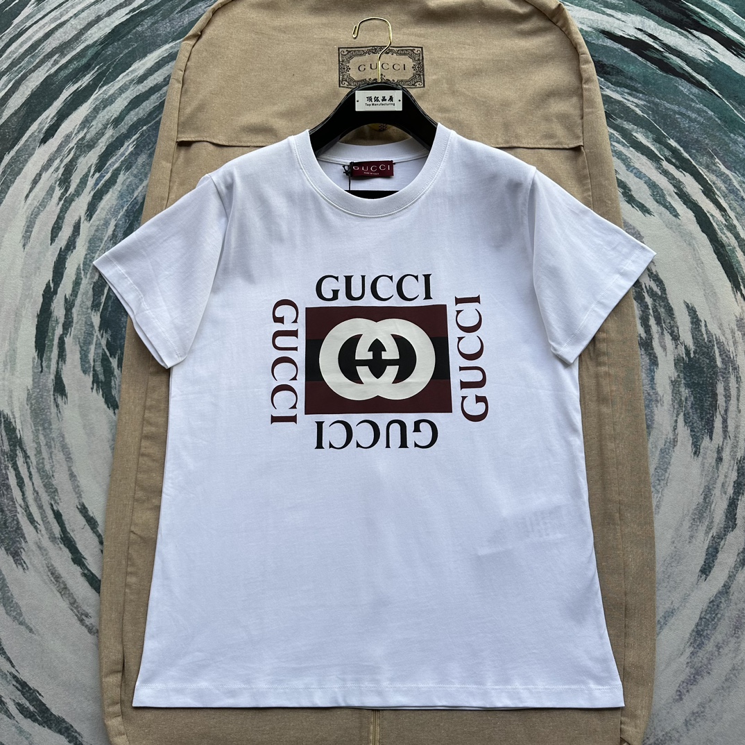 Gucci Kleidung T-Shirt Weiß Drucken Baumwolle Gestrickte Stricken Nylon Herbstsammlung Kurzarm