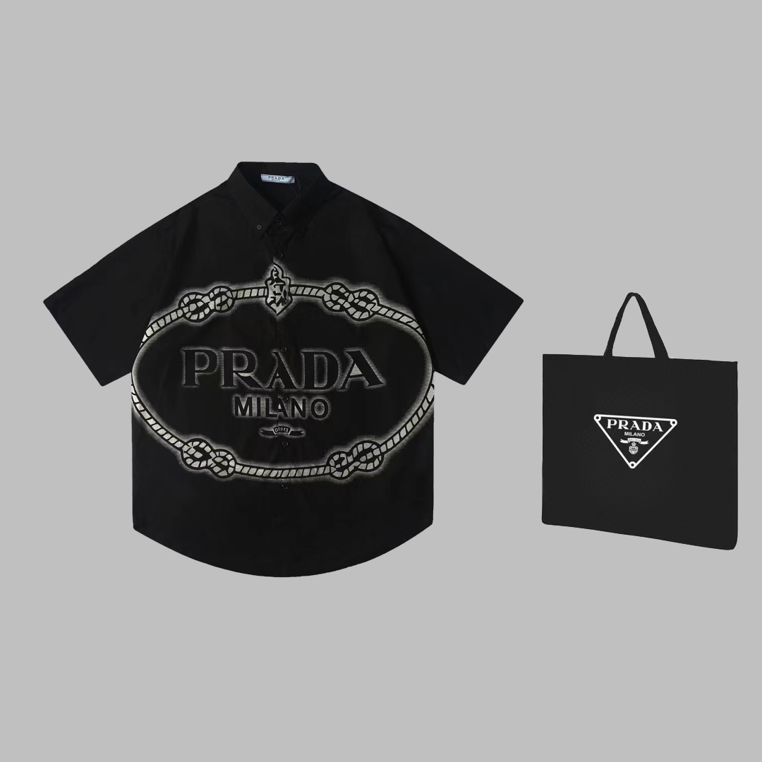 Prada Designer Shirt with Stamp Print and Air-Comfort Upgrade (DB 276) - 图片 1