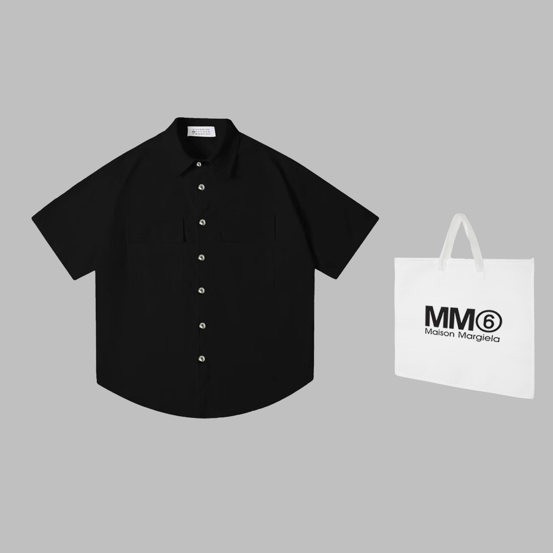 Designer Magella MM6 24SS Broken Water-Washing Pocket Shirts with Imported Black-Disk Shell Buttons
