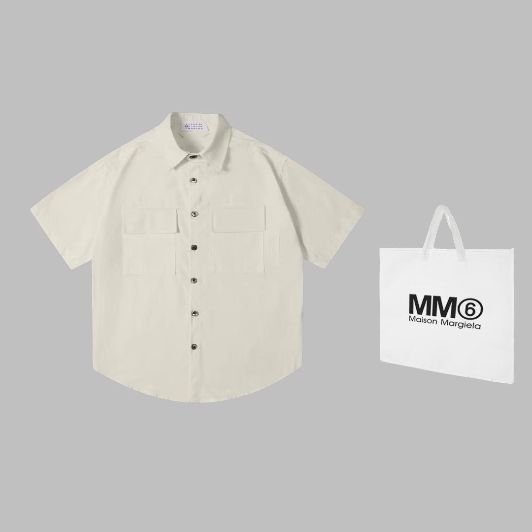 Designer Magella MM6 24SS Broken Water-Washing Pocket Shirts with Imported Black-Disk Shell Buttons