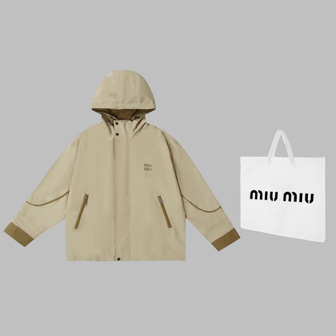 (Se puede combinar con bolsa de mano +5) Chaqueta de plumón impermeable de diseñador MIU MIU 2024 otoño-invierno, con p…