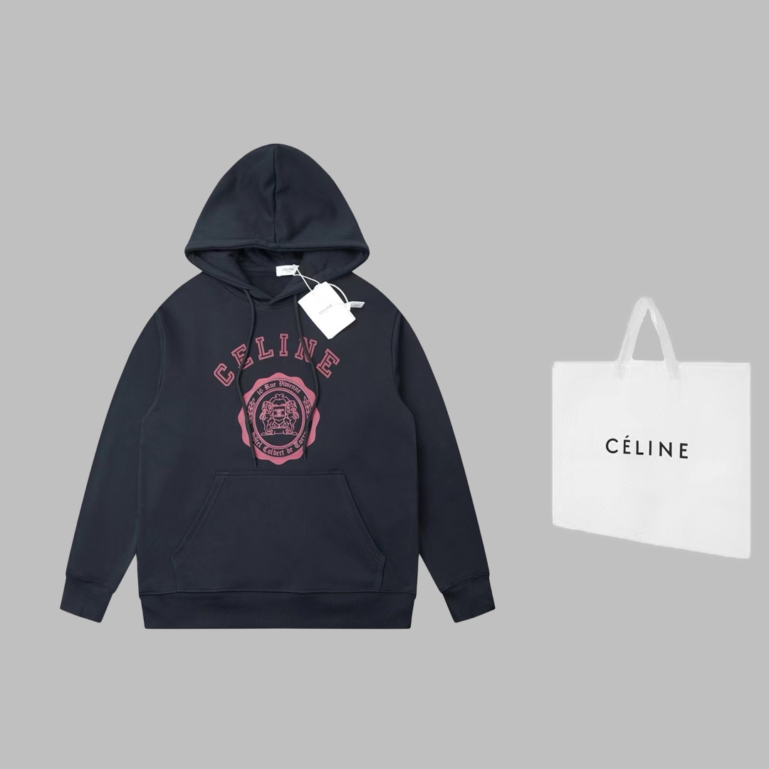 Luxury Celine Letter-Printed Hoodie with Detailed Features in Black/White, Various Sizes. - 图片 1
