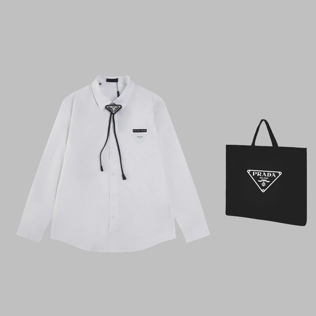 Prada Tie Long Sleeve Shirt Set with Handbags in Picture Color and Various Sizes - 图片 1