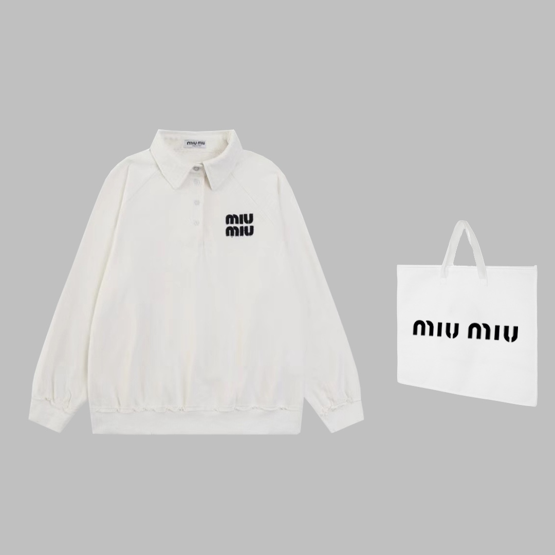 Miu Miu POLO Long Sleeves in White, Gender-Neutral Sizes S-XL with Custom Supplements - 图片 1