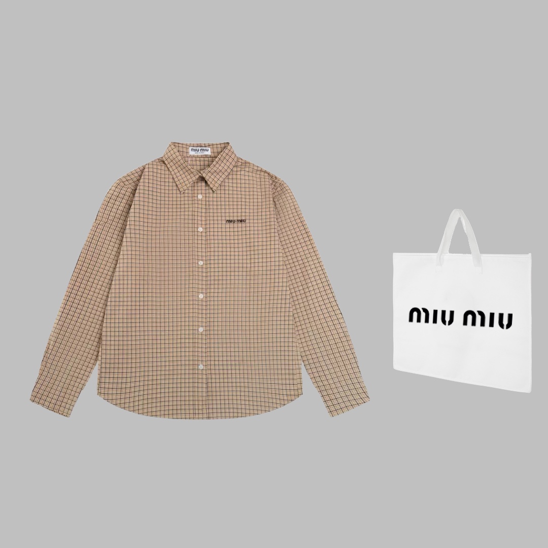 288DB Handbags: Miu Miu Embroidered Shirt in Brown, Unisex, Customizable Set - 图片 1