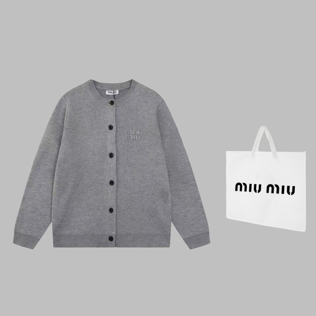 Miu Miu Muumu 2024fw Grey Wool Knitted Collar Sweater in XS-L Sizes - 图片 1
