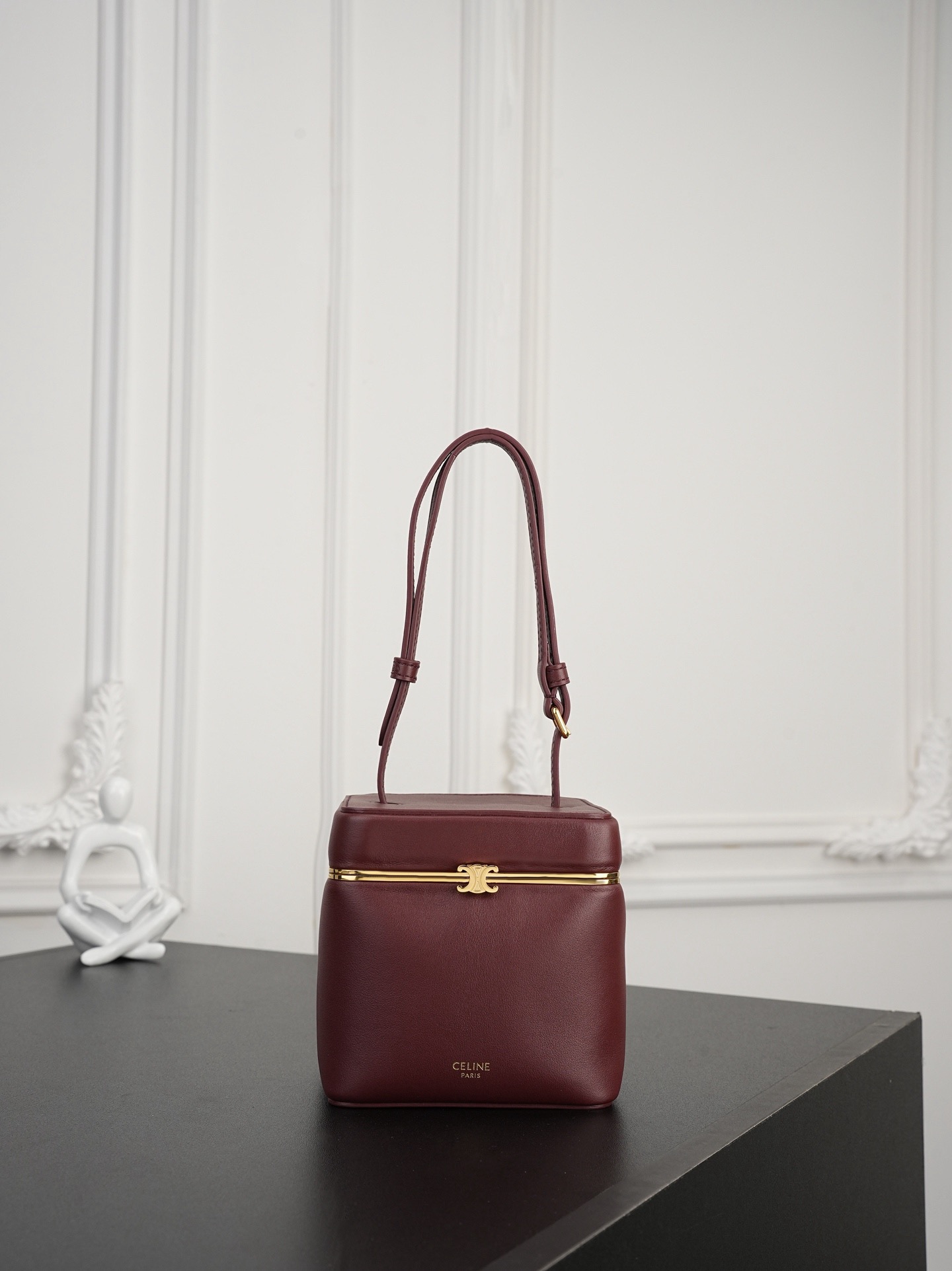 Celine Burgundy Vertical Zip Crossbody Bag