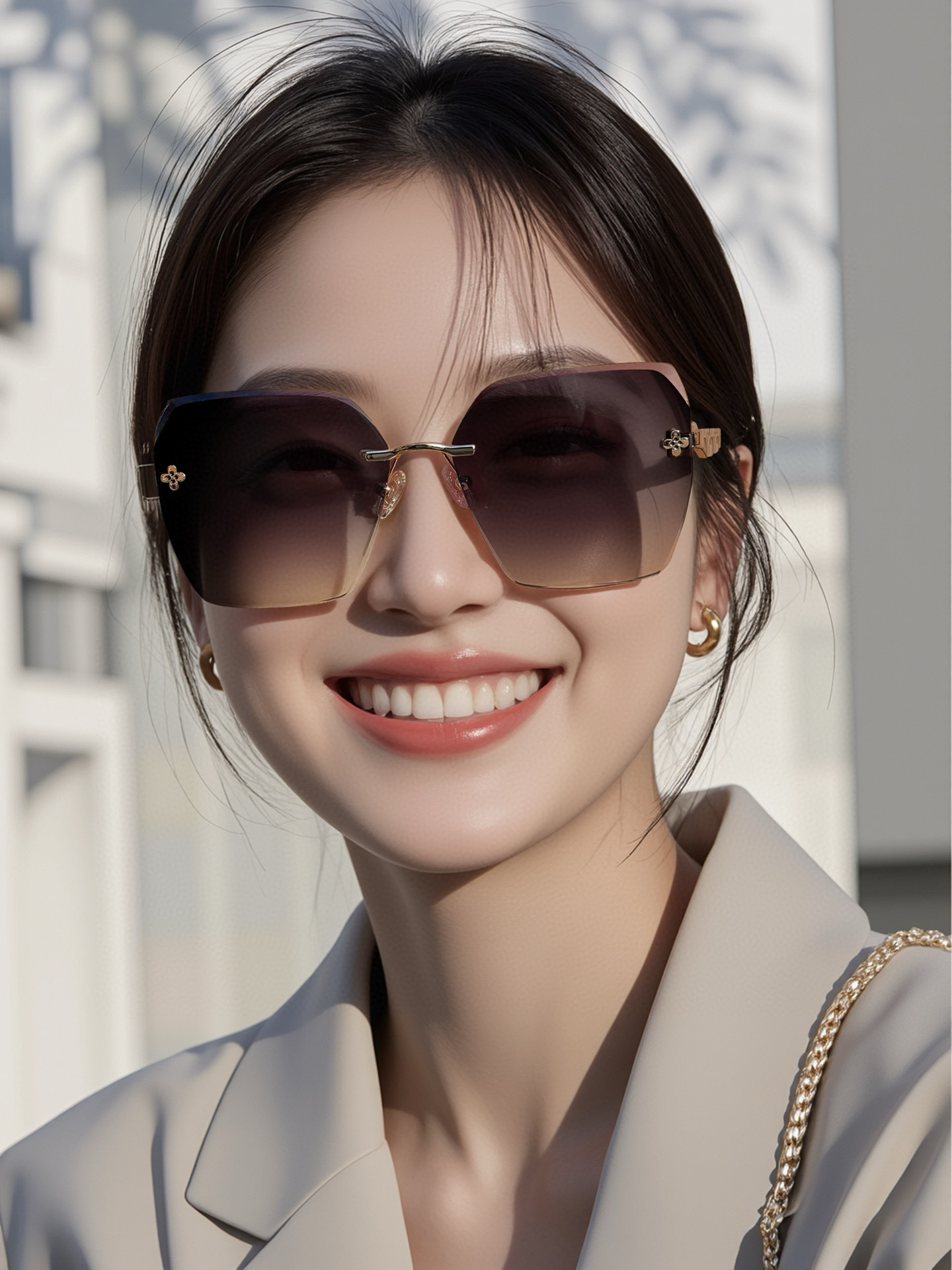 PLV女士墨镜🕶️ 经典四叶草元素🎉复古风 直播款（6128）