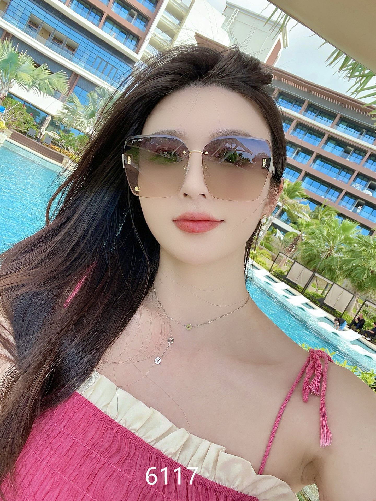 NO:345274,Xiaoxiang Women's sunglasses HD nylon lens Internet celebrity style Big brand style Camellia + C classic style Live recommended model (6117) glasses sunglasses sunglasses, glasses19860909小香女士墨镜高清尼龙镜片网红风 大牌范 山茶花+C经典风格 直播推荐款（6117）眼镜墨镜太阳镜,眼镜,glasses