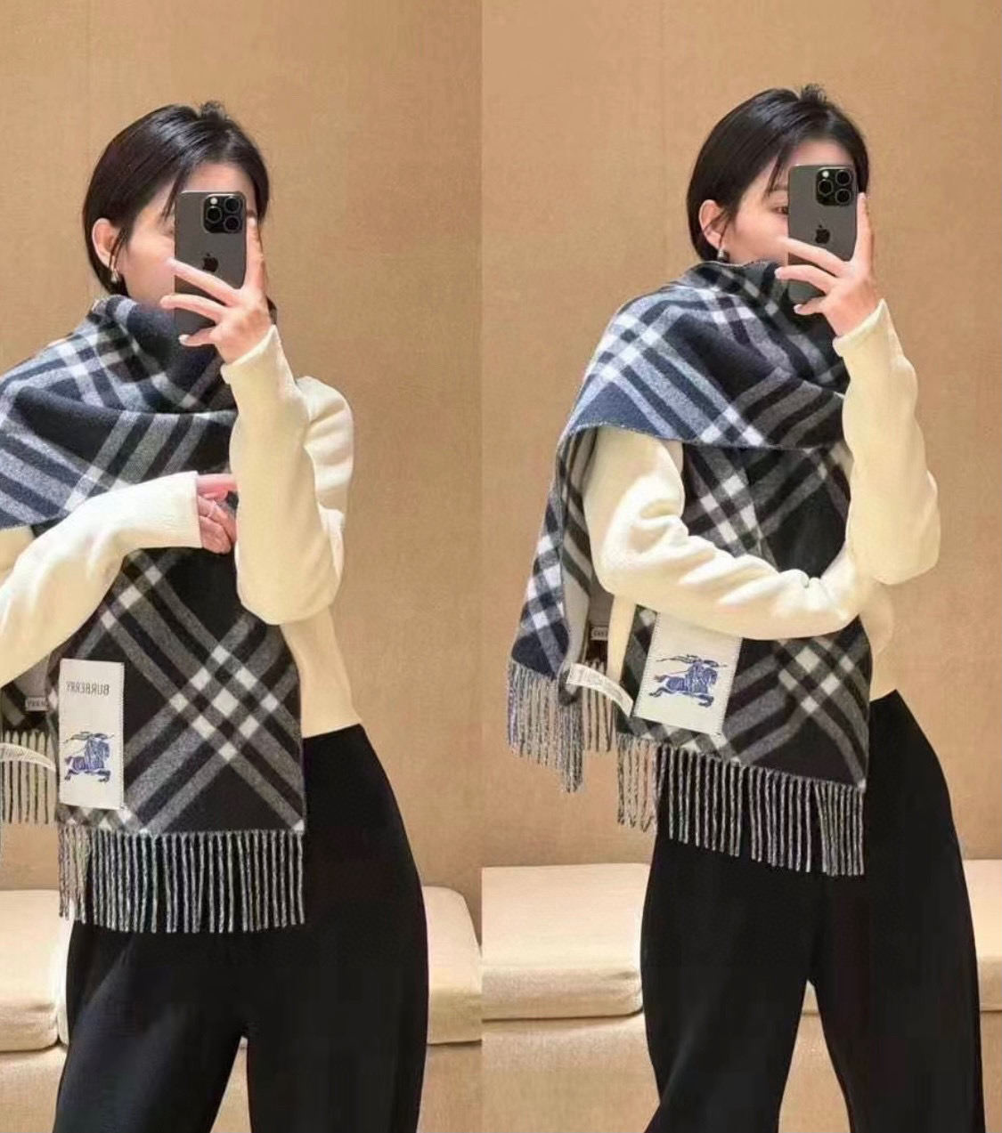 Burberry 100% 双面山羊绒材质 非常保暖 柔软亲肤