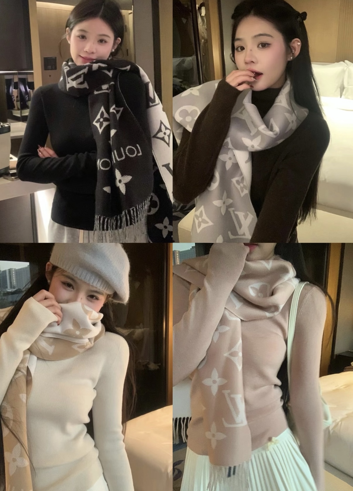 Louis Vuitton Essential 双面老花羊毛围巾～大老花元素真的 耐看‼ 上身非常高级有范_两面不同颜色的走心设计 很实用搭配率高 性价比棒棒哒～100%精梳羊毛 质感舒服柔软 尺寸:186cm*34cm