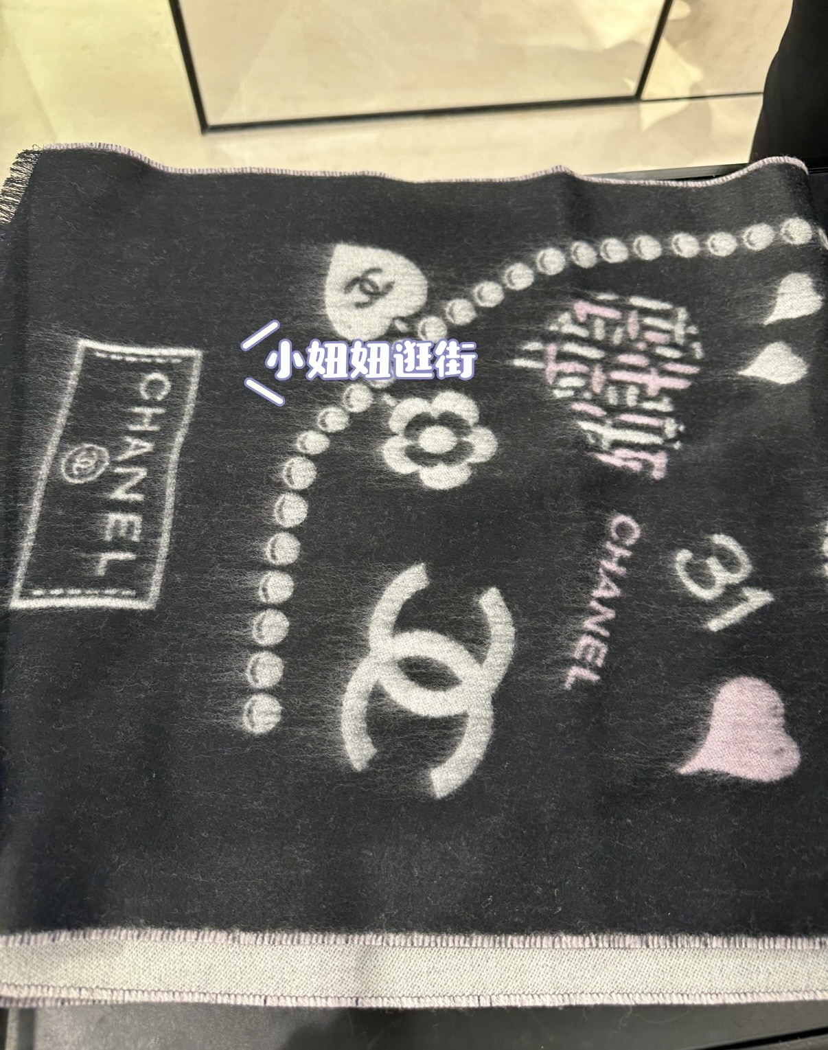 P🆕Chanel 25B珍珠coco50*200cm.100%山羊绒精选顶级山羊绒/绵羊毛/桑蚕丝，融合