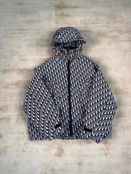 Dior Oblique Pattern Hooded Windbreaker Unisex High-Quality Taffeta Fabric 1 Dior Oblique Pattern Hooded Windbreaker Unisex High-Quality Taffeta Fabric