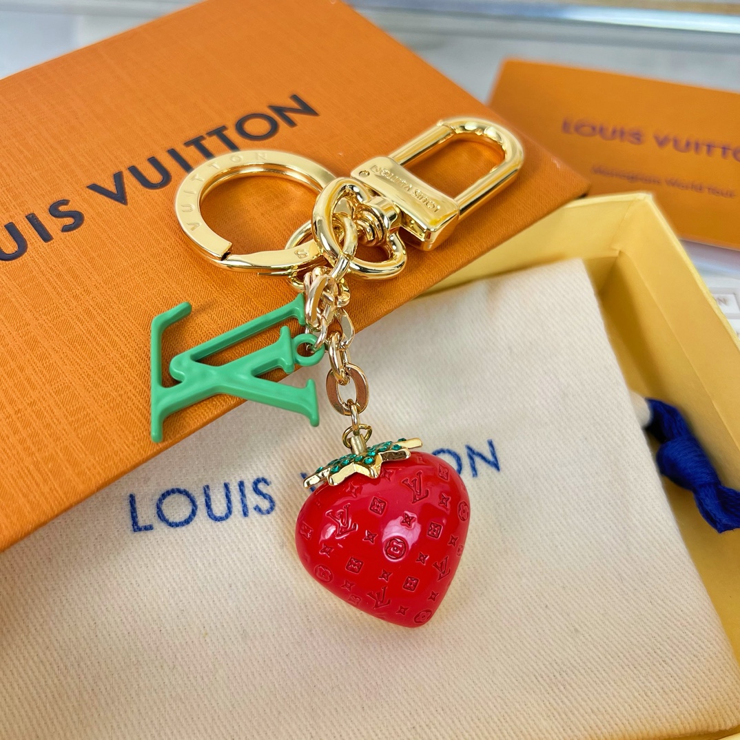 Strawberry shaped keychain with monogram pattern