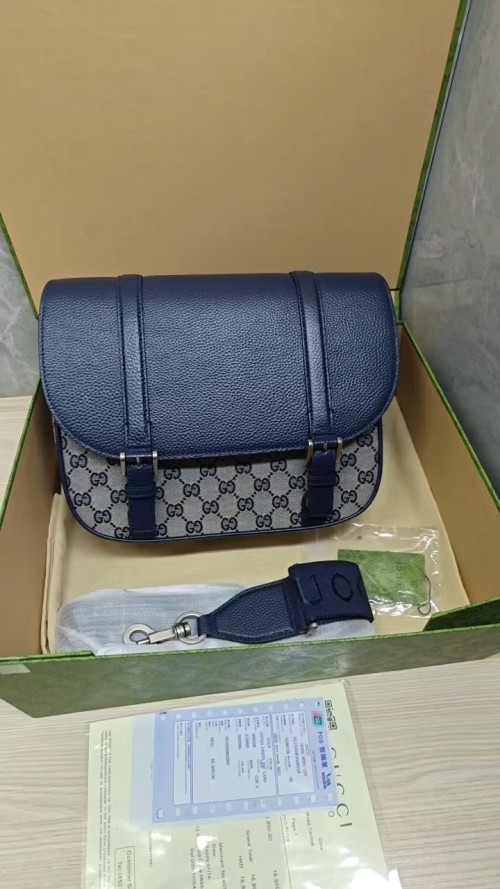Gucci Blue Messenger Bag with GG Motif, 30cm Length 1 Gucci Blue Messenger Bag with GG Motif, 30cm Length