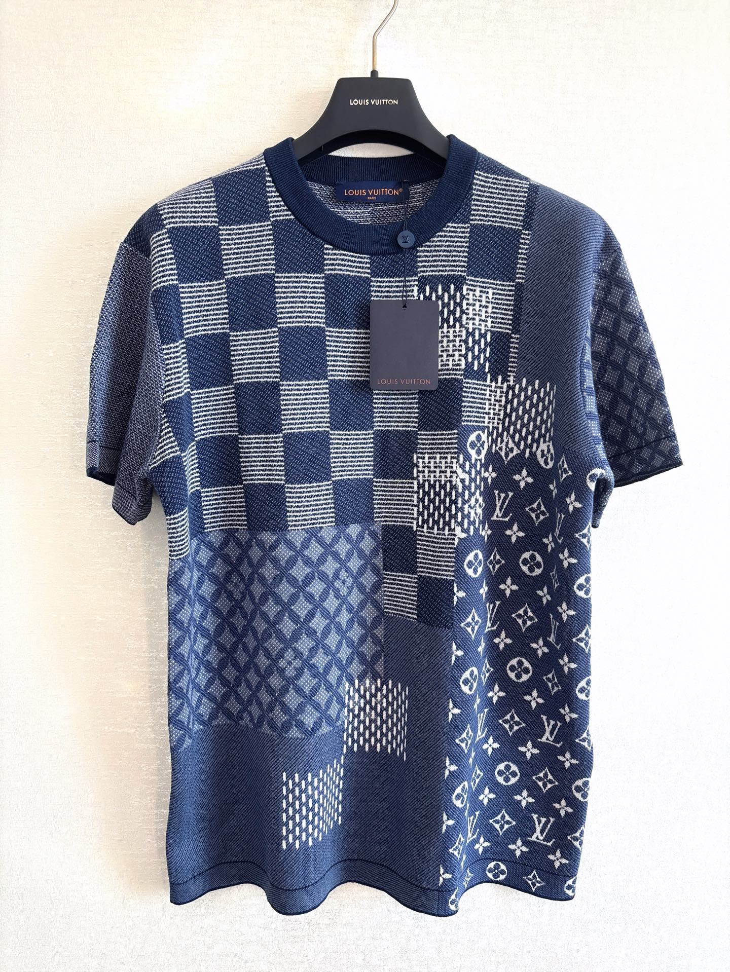 Louis Vuitton Men's Blue Jacquard Knit T-Shirt | Short Sleeve Top 2 i1754631100882 2119 0 0