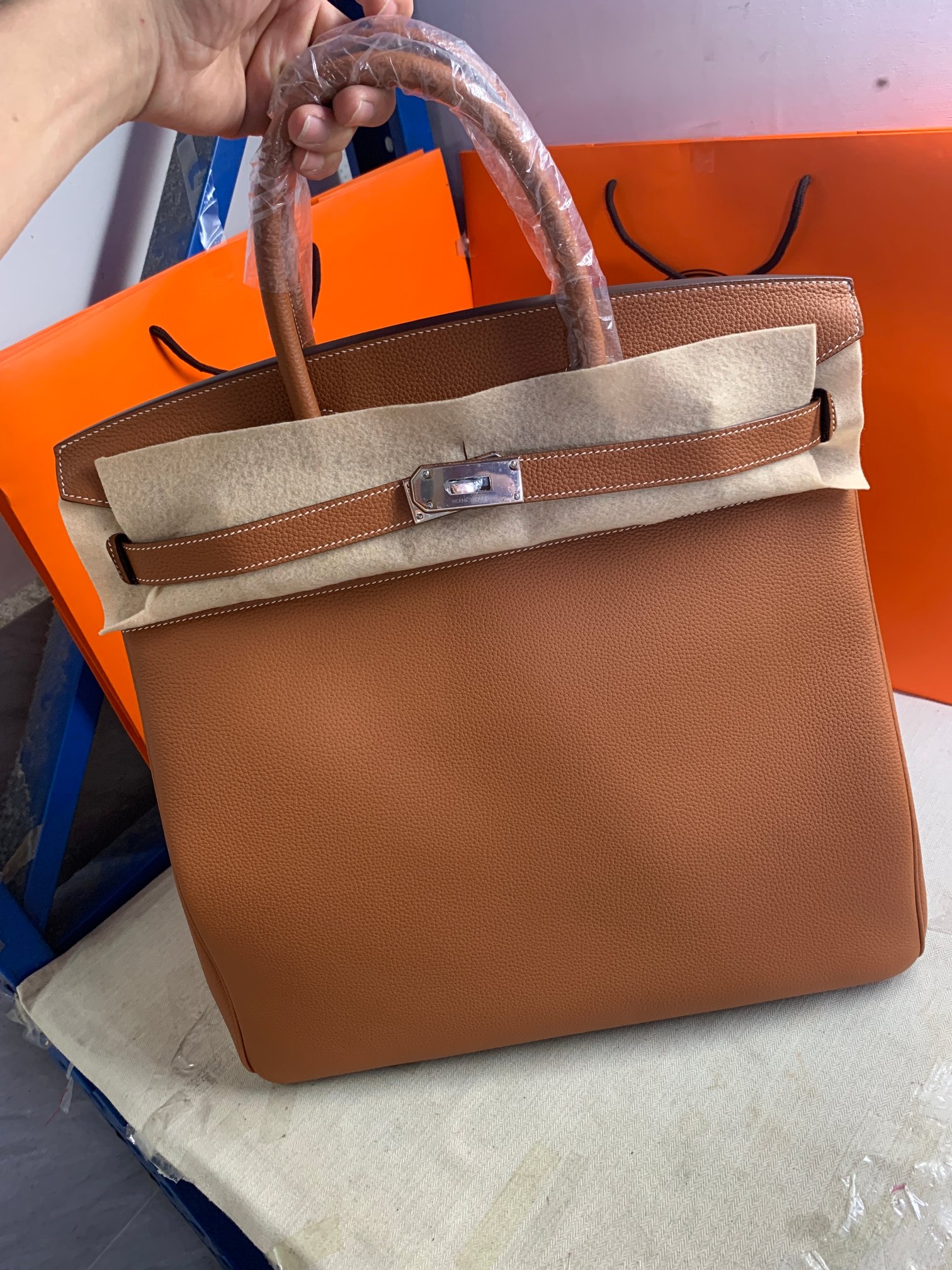 Fotos reales del pedido del cliente 💞💞💞 Birkin 40 marrón dorado, hebilla plateada, altura aumentada, piel de becerro…