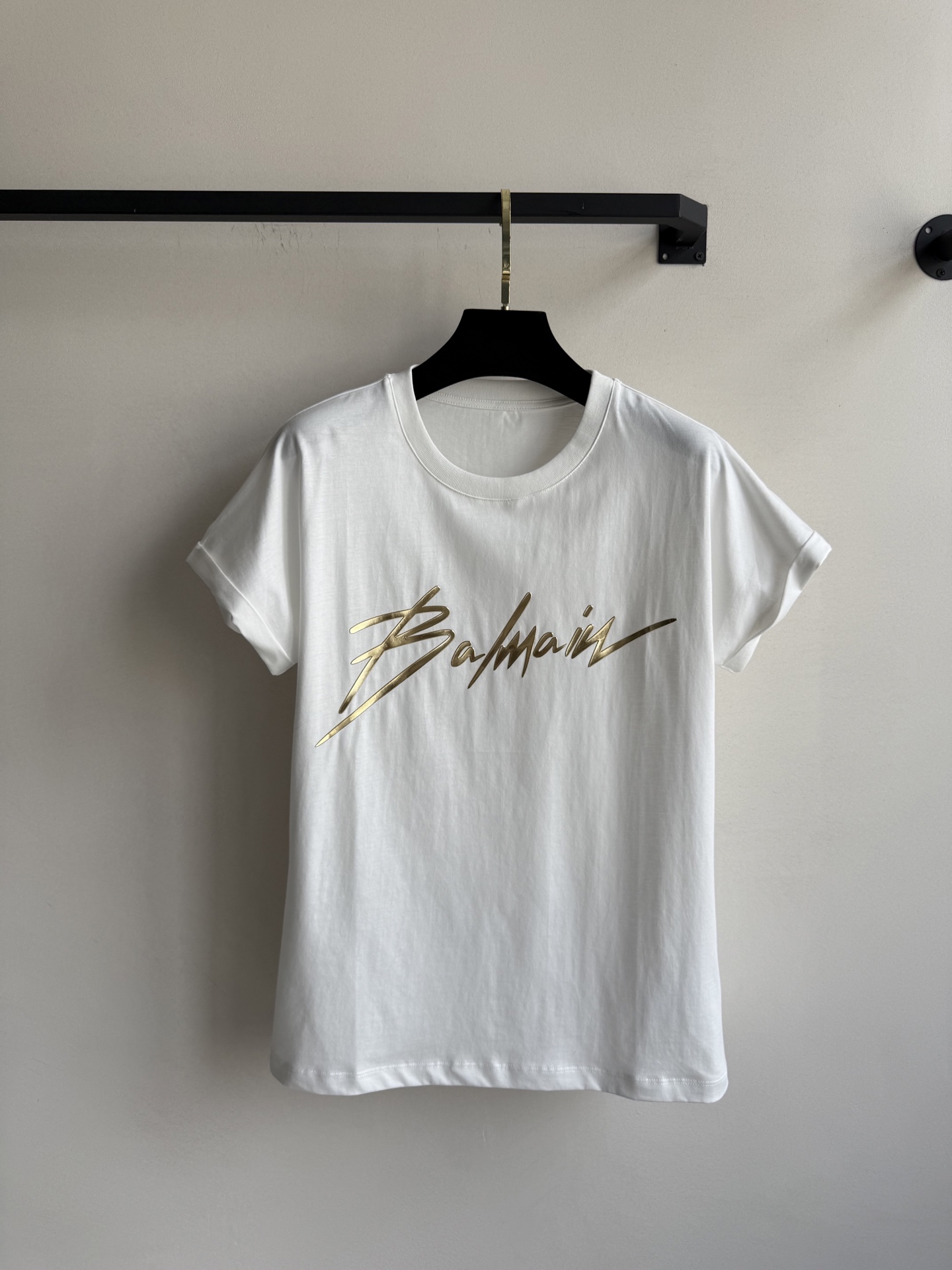 Balmain Women's Signature Metallic Gold Logo T-Shirt Crew Neck Short Sleeve 1 i1747024930755 9884 0 0