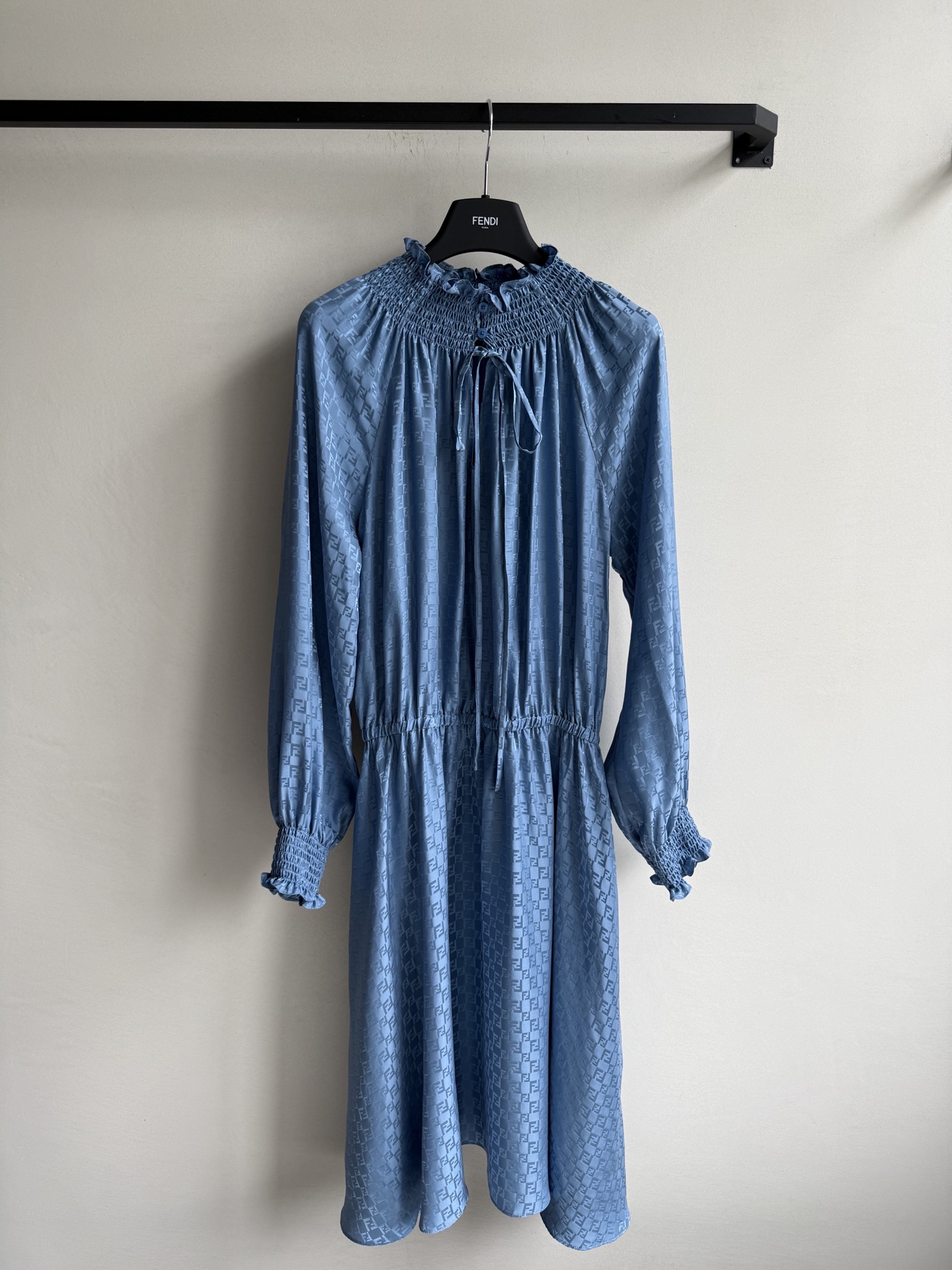 Fend* Silk Blue Dress with FF Pattern and Floral Details - Summer Collection 2 i1748324971502 3185 0 0