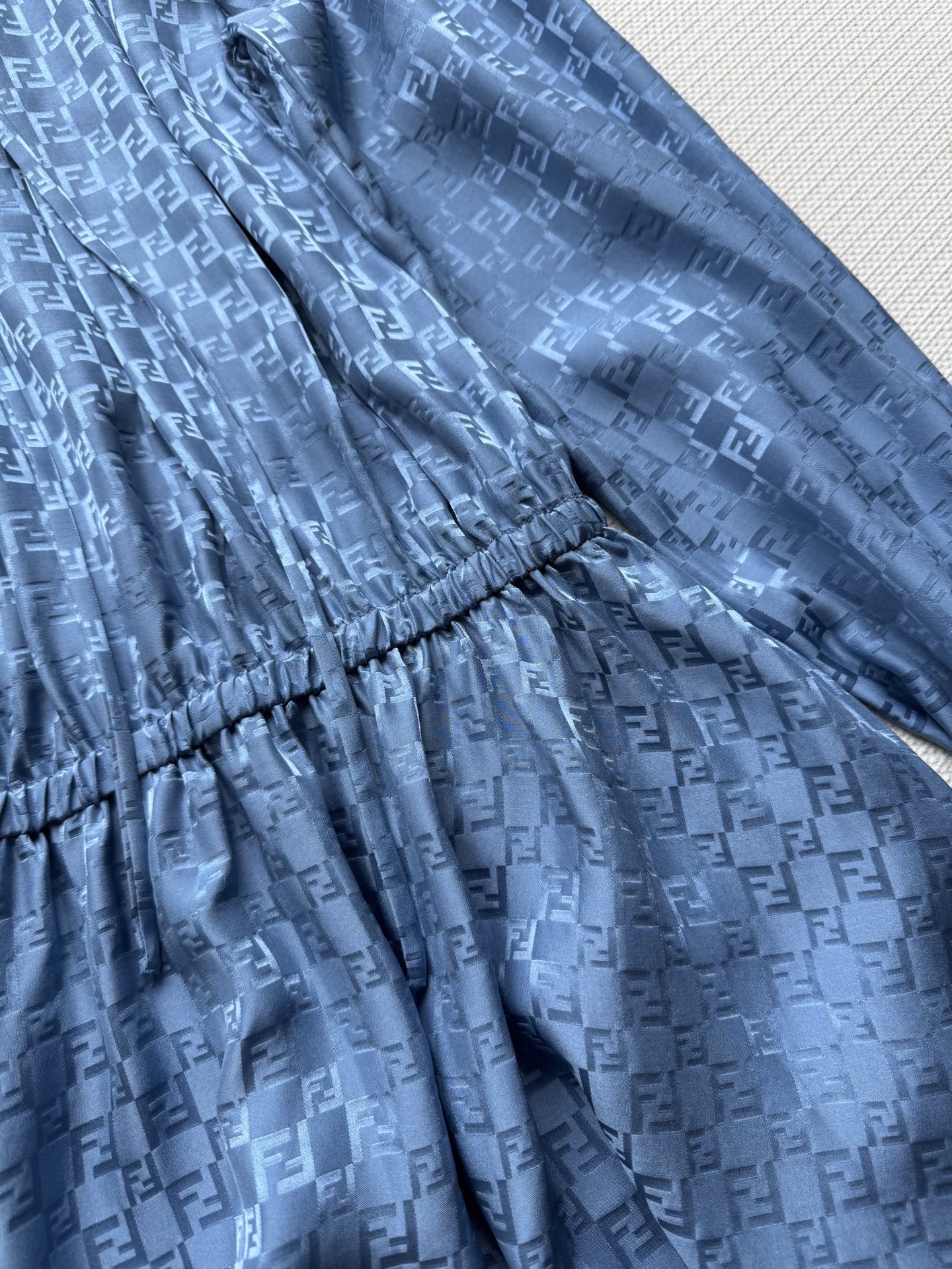 Fend* Silk Blue Dress with FF Pattern and Floral Details - Summer Collection 8 i1748324971520 5034 0 6