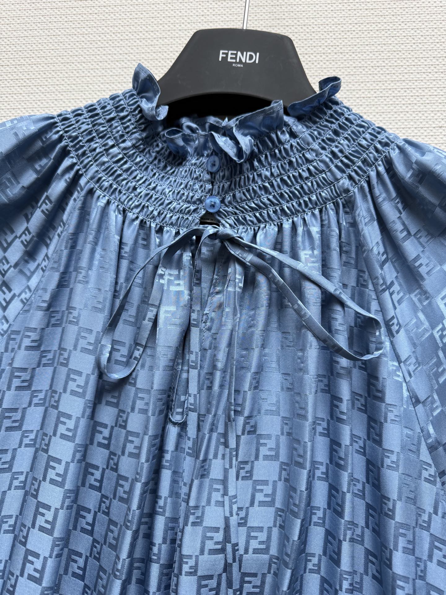 Fend* Silk Blue Dress with FF Pattern and Floral Details - Summer Collection 5 i1748324971589 5398 0 3