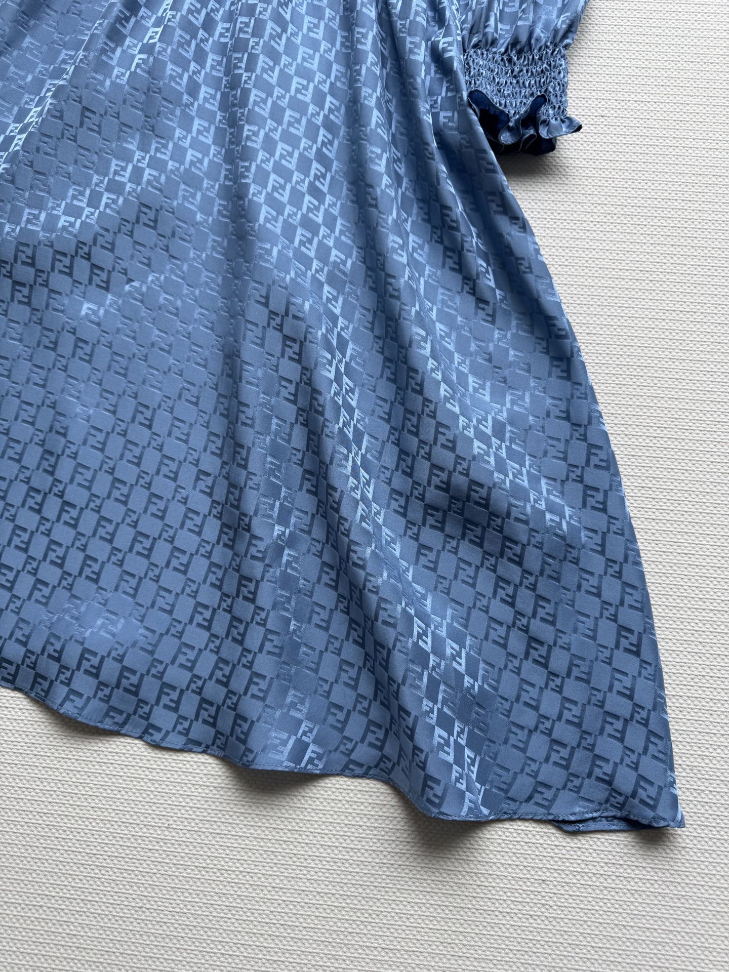 Fend* Silk Blue Dress with FF Pattern and Floral Details - Summer Collection 9 i1748324973162 3155 0 8