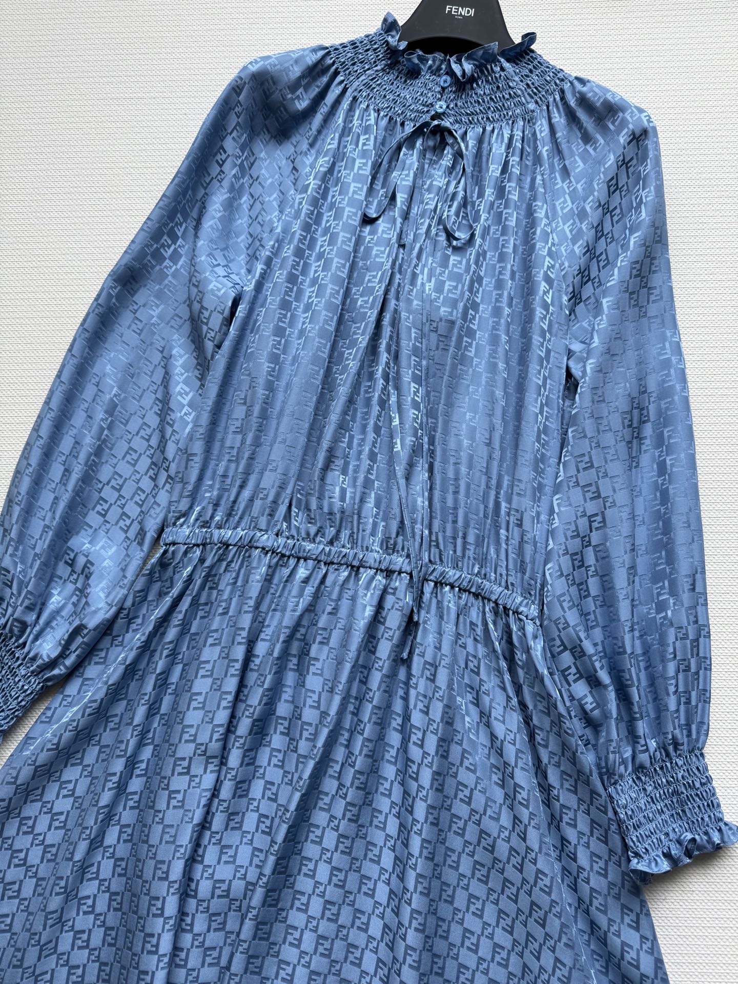 Fend* Silk Blue Dress with FF Pattern and Floral Details - Summer Collection 4 i1748324973192 3426 0 2