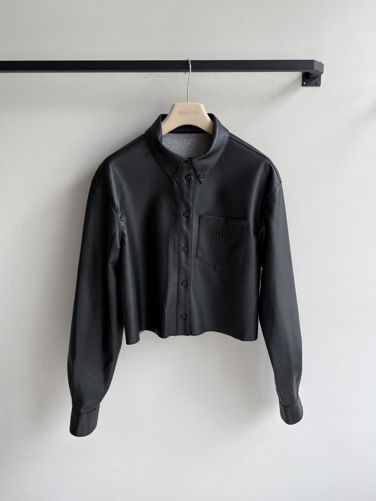 Miu Miu Leather Jacket with Pocket Logo Embroidery - Chic Fall Outerwear 2 i1754115672078 9361 0 0